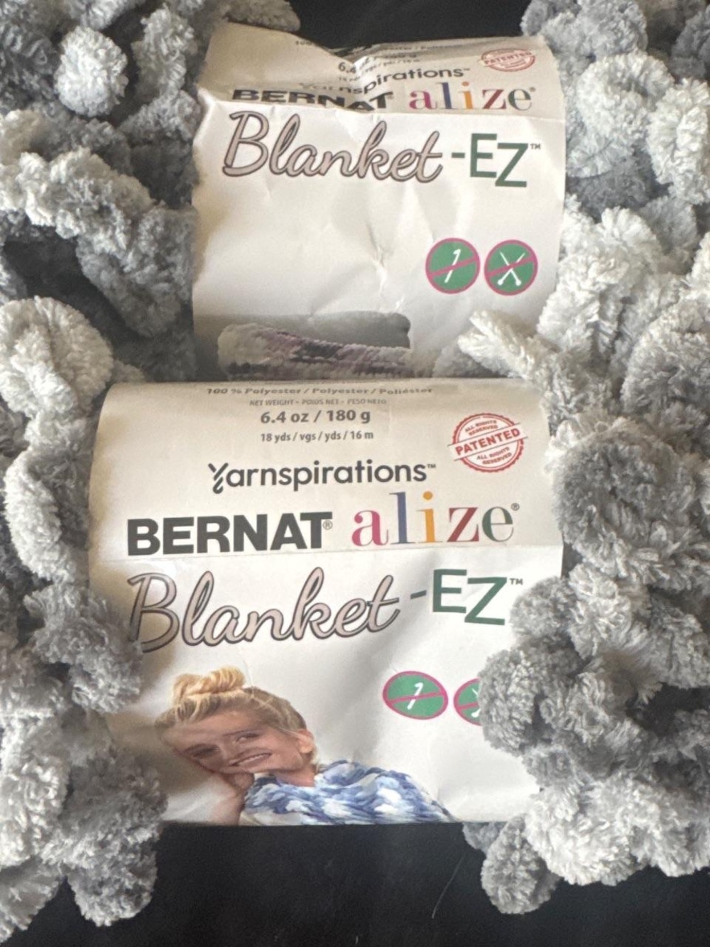 Bernat Alize Blanket-EZ Plush Gray Yarn (2 Skeins)